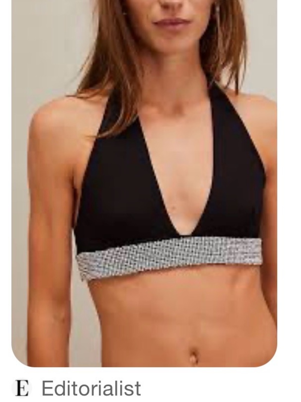 Free People Black Crop Halter Top with Silver Trim